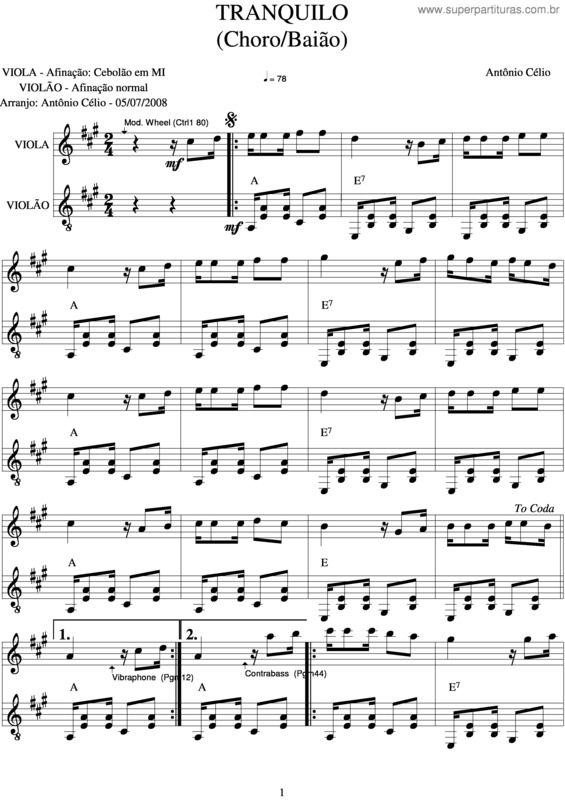 Partitura da música Tranquilo v.2