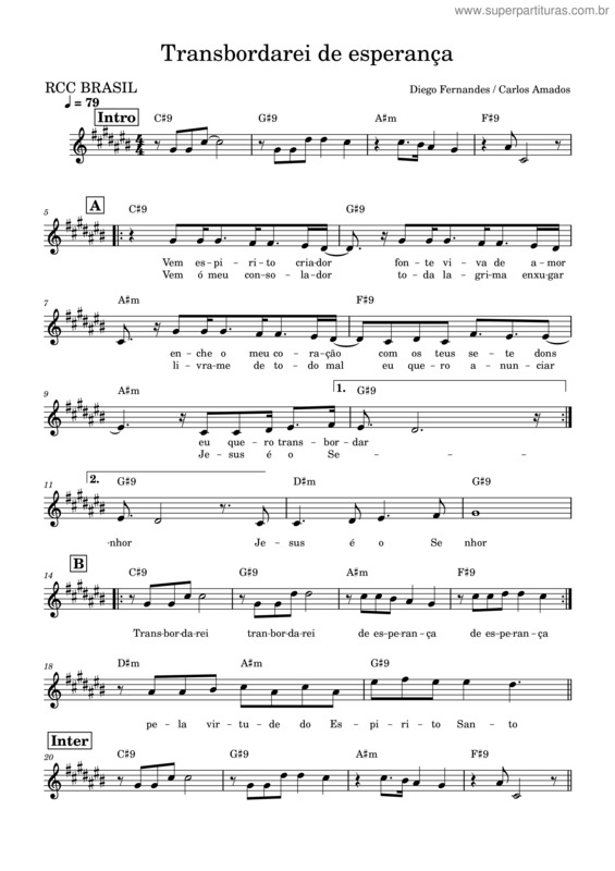 Partitura da música Transbordarei De Esperança