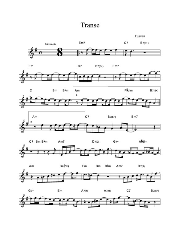 Partitura da música Transe v.2