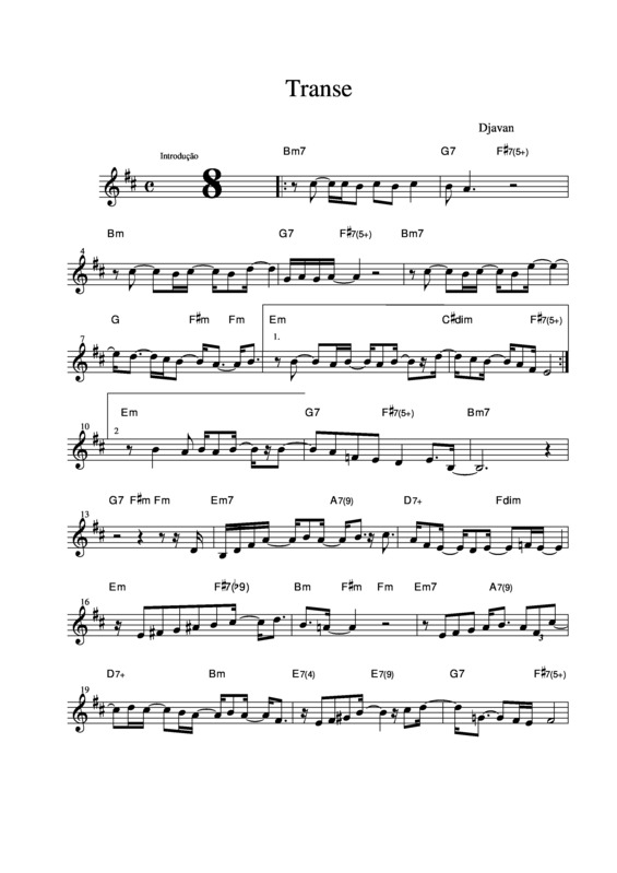 Partitura da música Transe