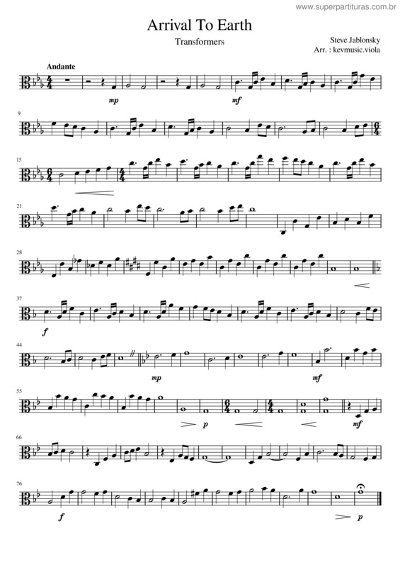 Partitura da música Transformers – Arrival To Earth Viola Solo