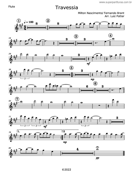 Partitura da música Travessia – Milton Nascimento v.2