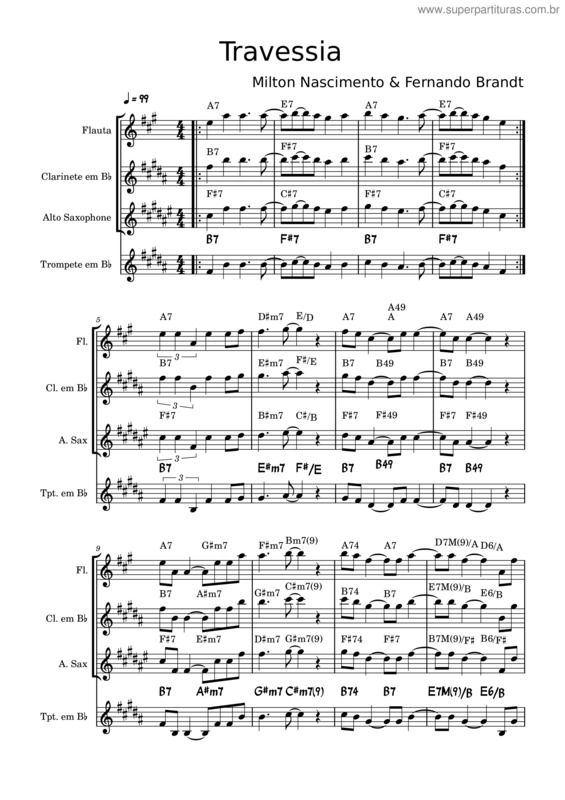 Partitura da música Travessia – Milton Nascimento v.3