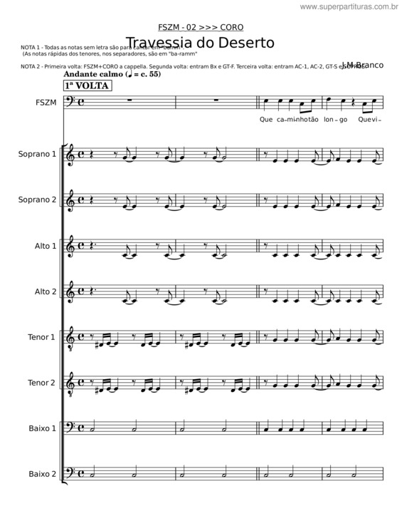 Partitura da música Travessia Do Deserto – J M Branco