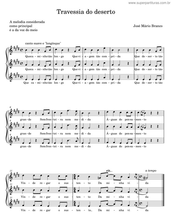 Partitura da música Travessia Do Deserto – José Mário Branco