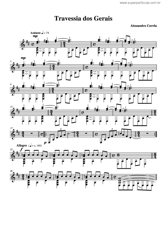 Partitura da música Travessia dos Gerais