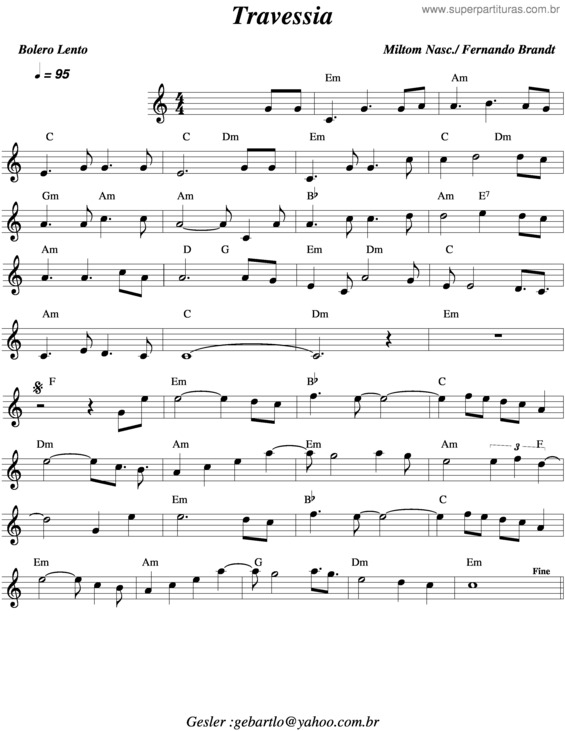 Partitura da música Travessia v.2