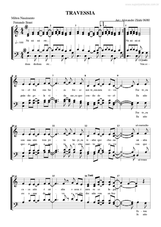 Partitura da música Travessia