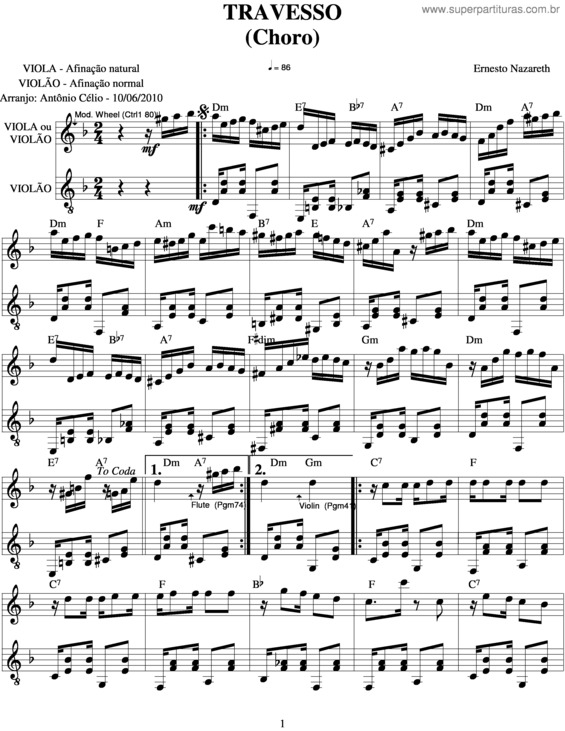 Partitura da música Travesso v.3