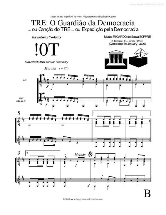 Partitura da música TRE: O Guardião da Democracia