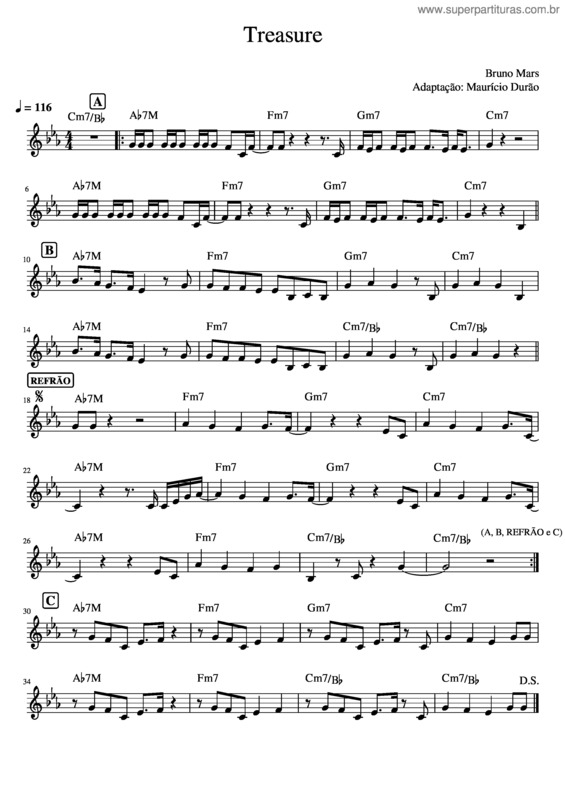 Partitura da música Treasure – Bruno Mars