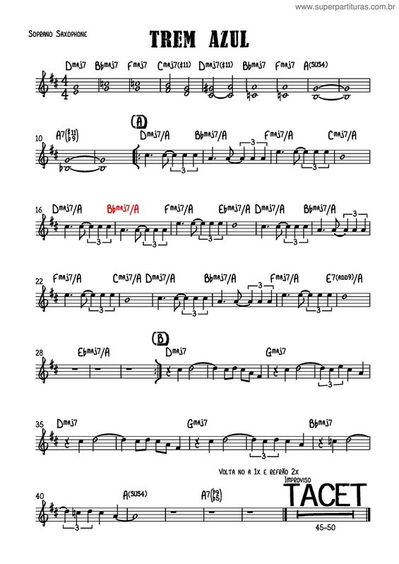 Partitura da música Trem Azul v.3