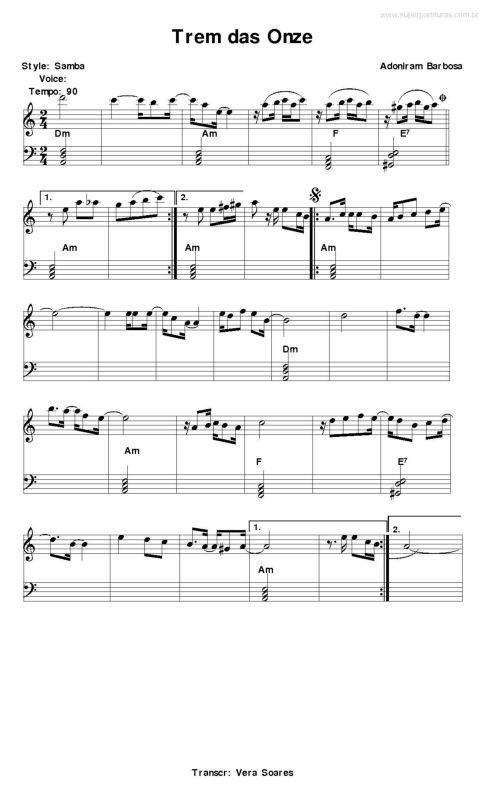 Partitura da música Trem das Onze