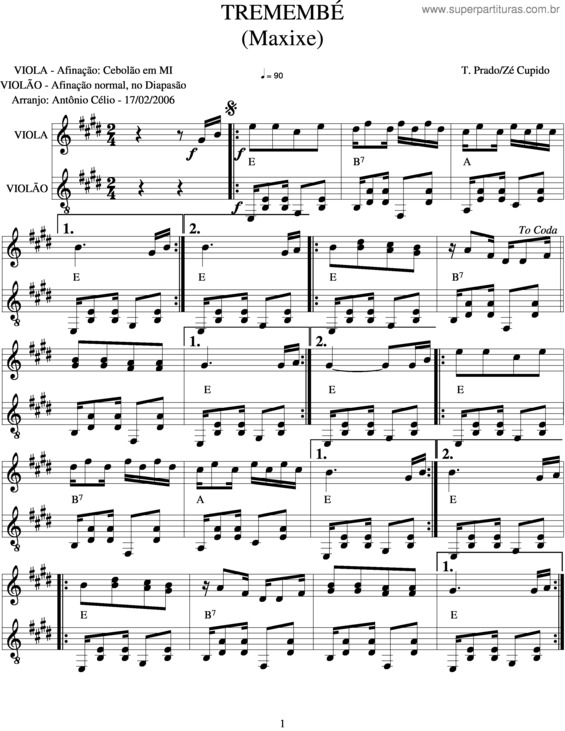 Partitura da música Tremembé