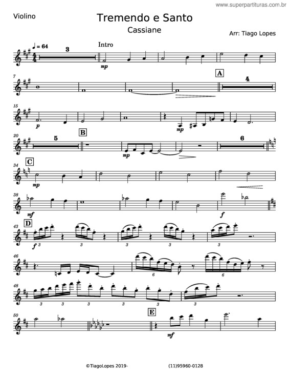 Partitura da música Tremendo E Santo – Cassiane v.2