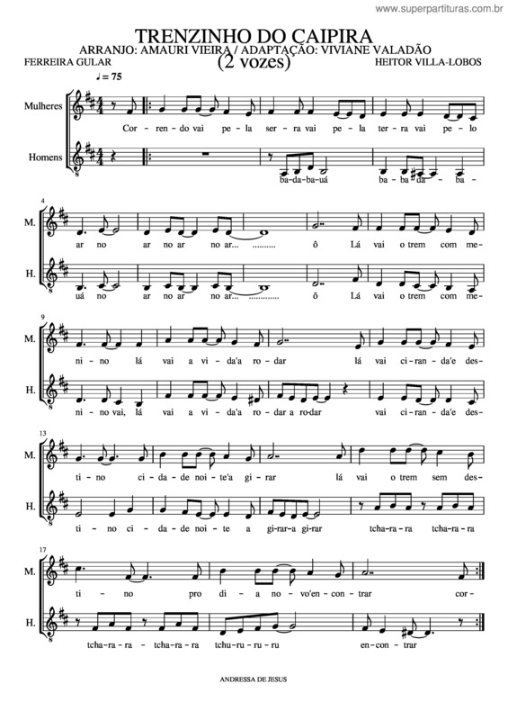 Partitura da música Trenzinho Do Caipira 2 Vozes R