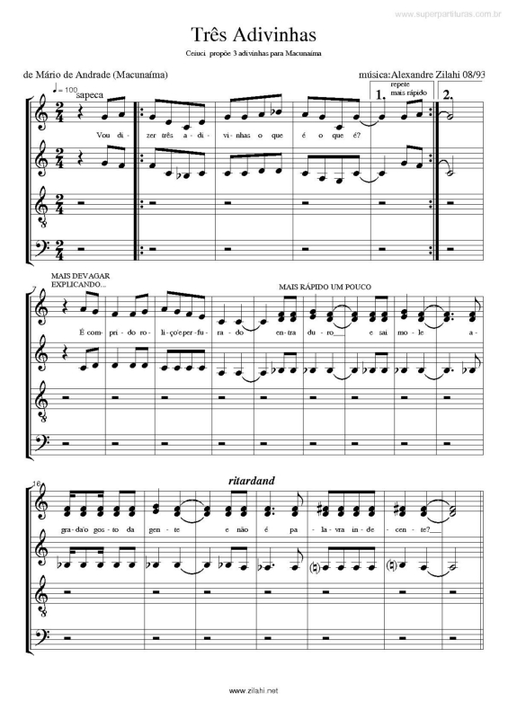 Partitura da música Três Adivinhas