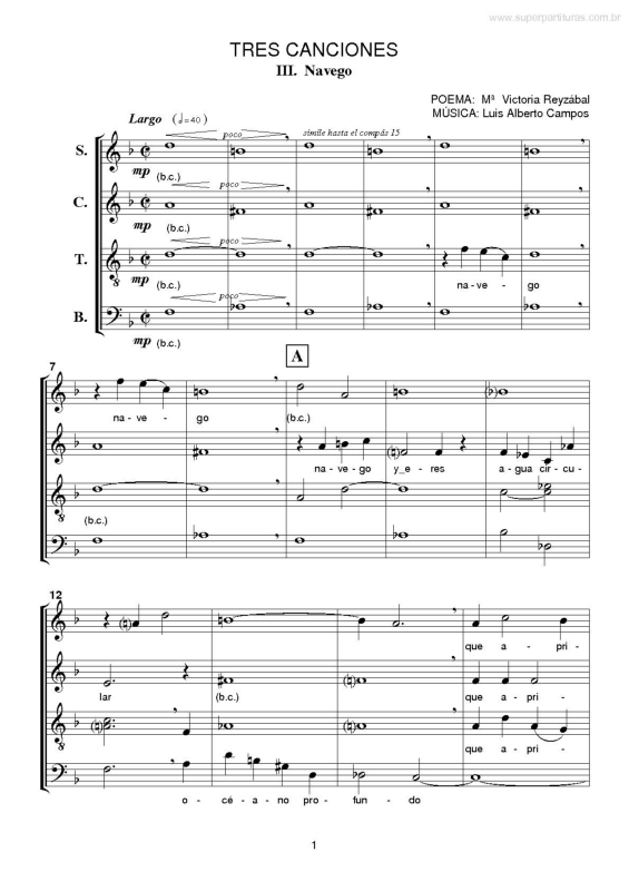 Partitura da música Tres Canciones - Navego