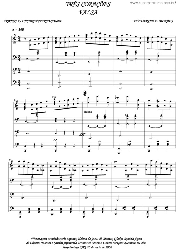 Partitura da música Três Corações 