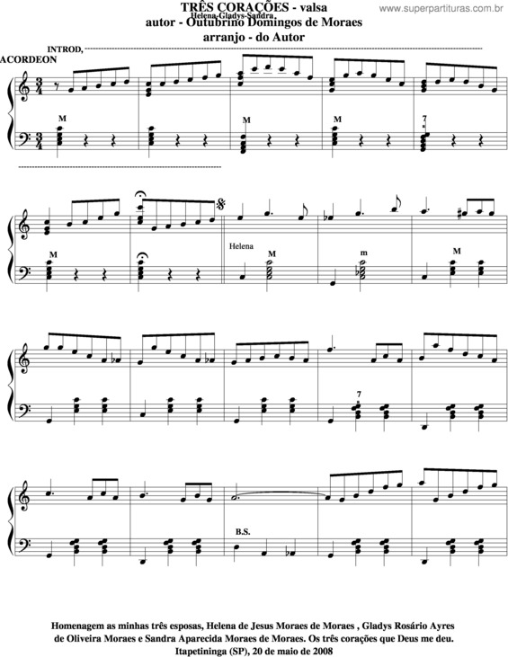 Partitura da música Três Corações v.2