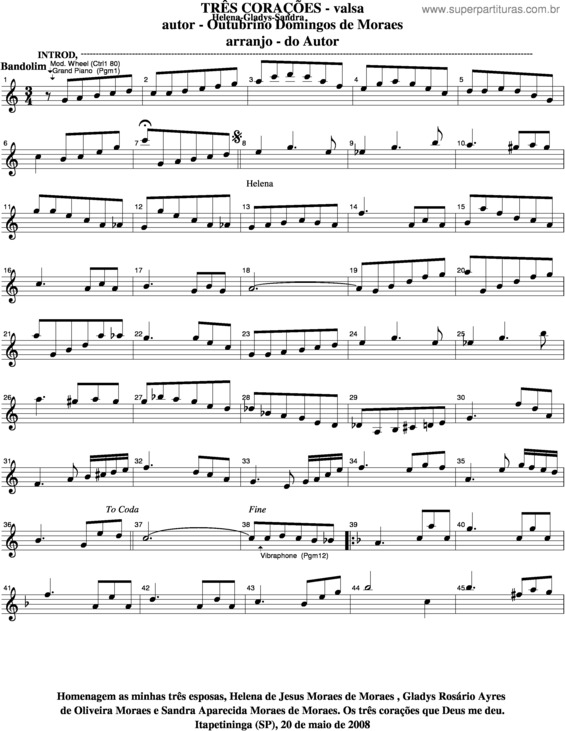 Partitura da música Três Corações v.3