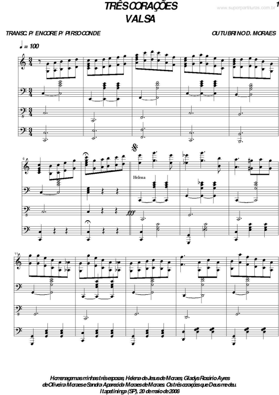 Partitura da música Três Corações