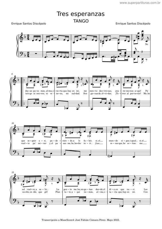 Partitura da música Tres Esperanzas – Enrique Santos Discépolo