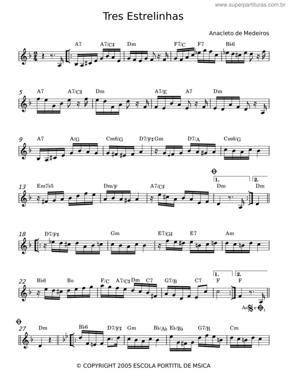 Partitura da música Três Estrelinhas – Anacleto De Medeiros E Catulo Da Paixão Cearense