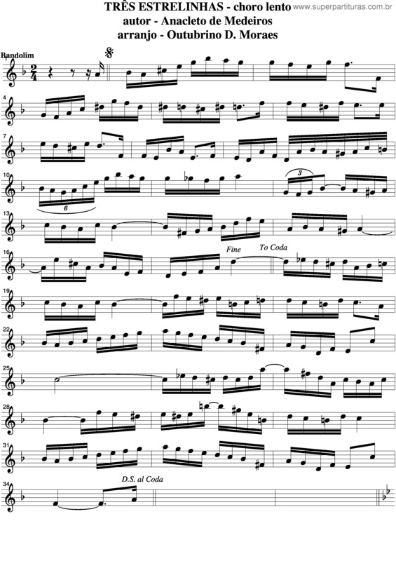 Partitura da música Três Estrelinhas v.2