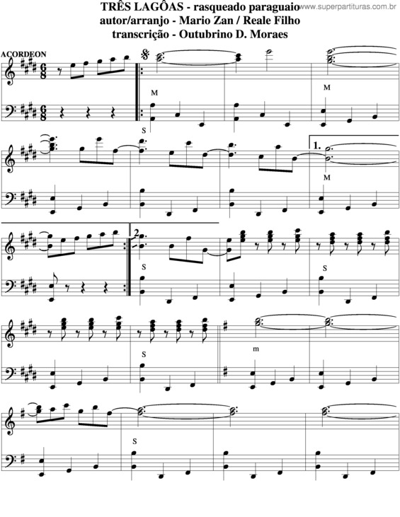 Partitura da música Três Lagoas v.2