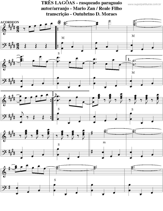 Partitura da música Três Lagoas