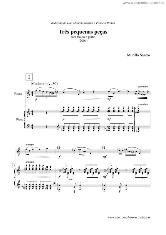 Partitura da música Três pequenas peças