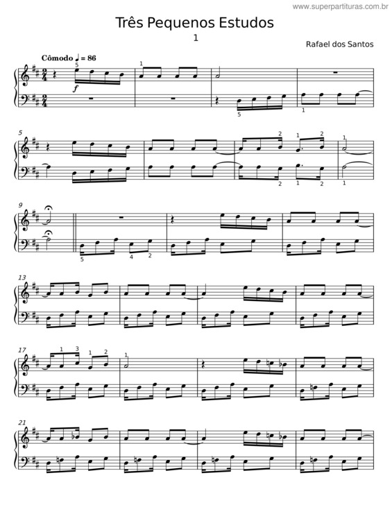 Partitura da música Três Pequenos Estudos – Rafael Dos Santos