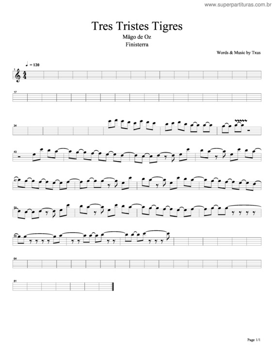 Super Partituras - Tres Tristes Tigres (Mago De Oz), com cifra