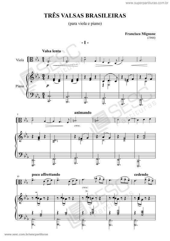 Partitura da música Três valsas brasileiras