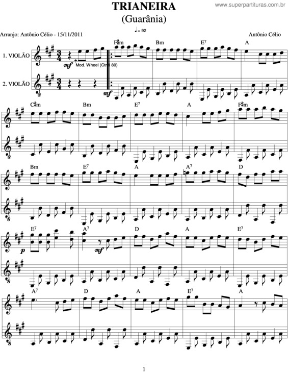 Partitura da música Trianeira