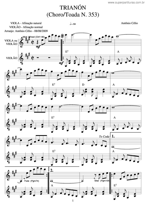 Partitura da música Trianónn