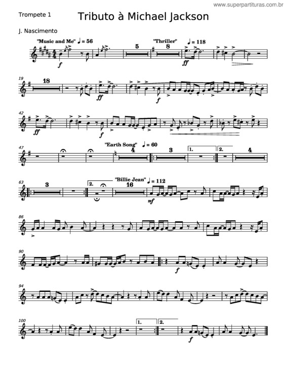 Partitura da música Tributo À Michael Jackson – Joel Nascimento