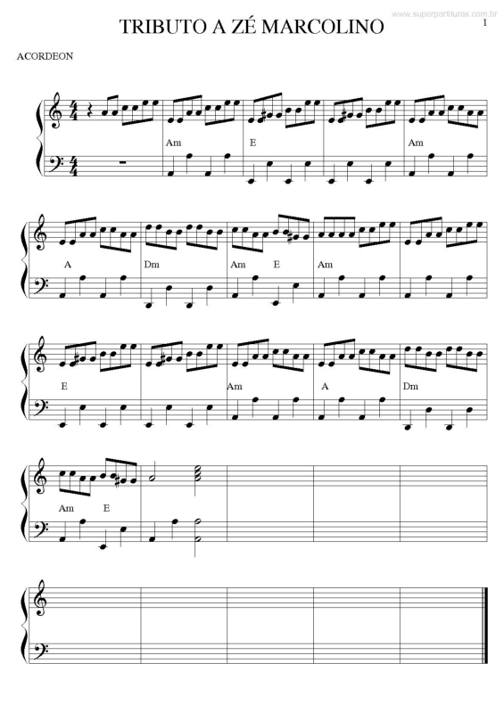 Partitura da música Tributo a Zé Marcolino