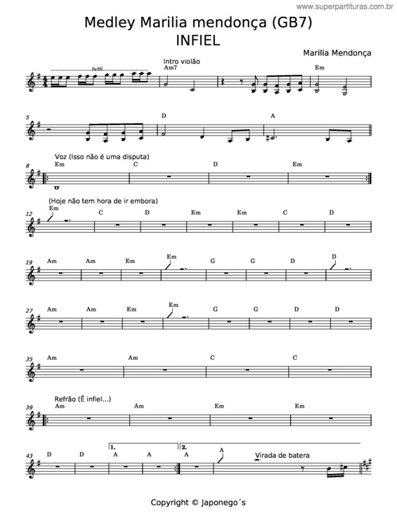 Partitura da música Tributo Marília Mendonça – Marília Mendonça