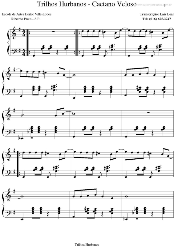 Partitura da música Trilhos Urbanos