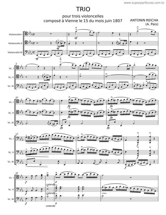 Partitura da música Trio – Antonin Reicha