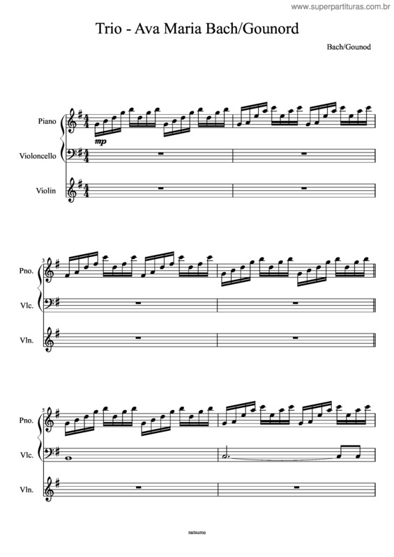 Partitura da música Trio  Ave Maria  Bach – Gounod