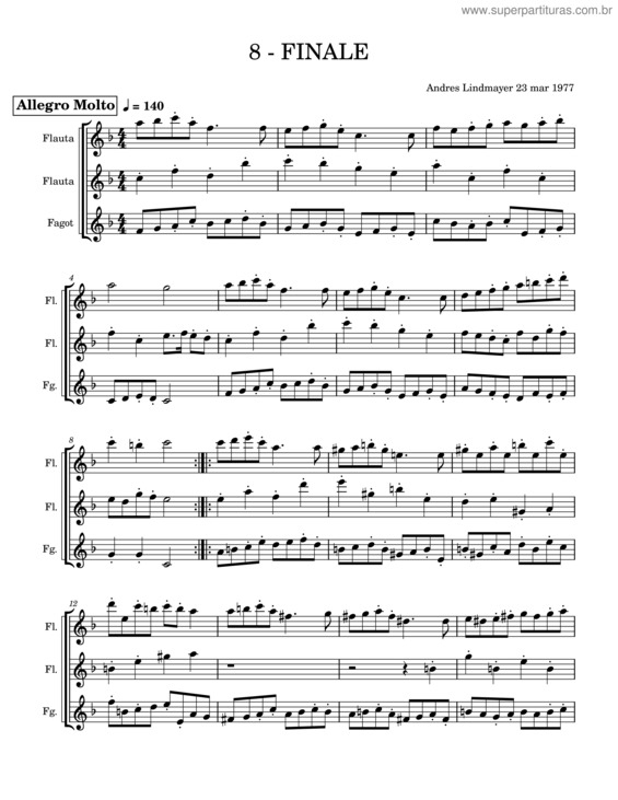 Partitura da música Trio Flautas 8 Finale Trio Flautas 8 Finale – Andres Lindmayer 23 Marzo 1977