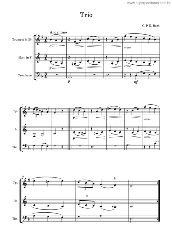 Partitura da música Trio In D Minor – Carl Philipp Emanuel Bach