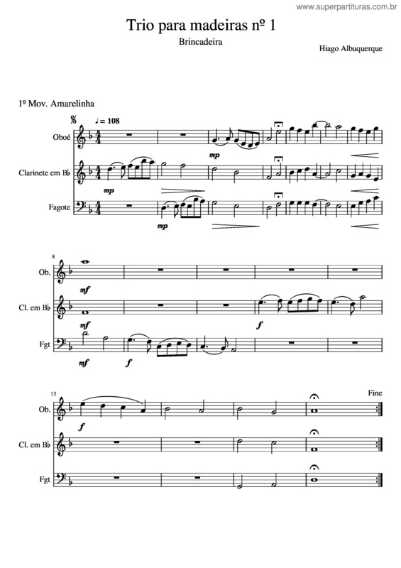 Partitura da música Trio Para Madeiras Nº 1