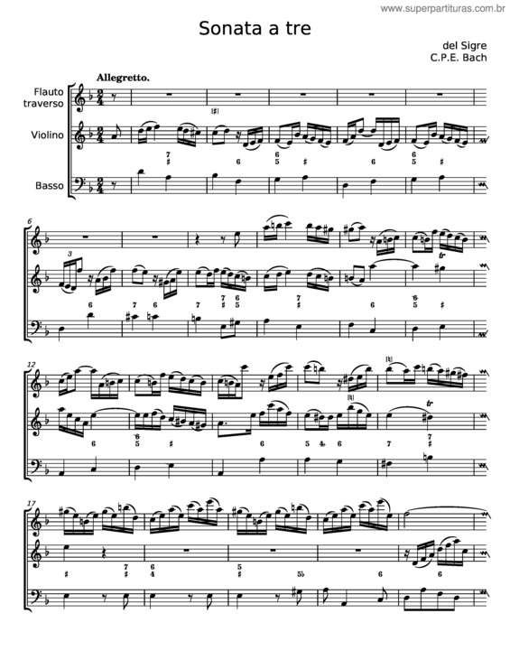 Partitura da música Trio Sonata In D Minor, H.569 – Carl Philipp Emanuel Bach