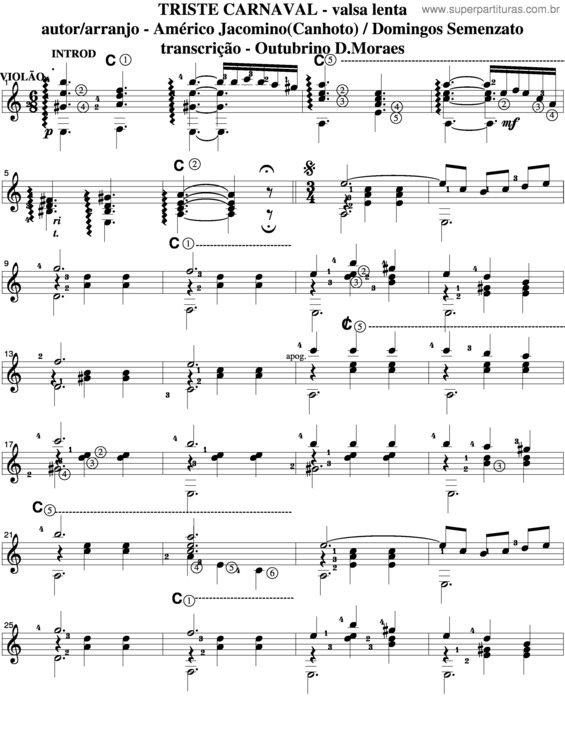 Partitura da música Triste Carnaval v.3