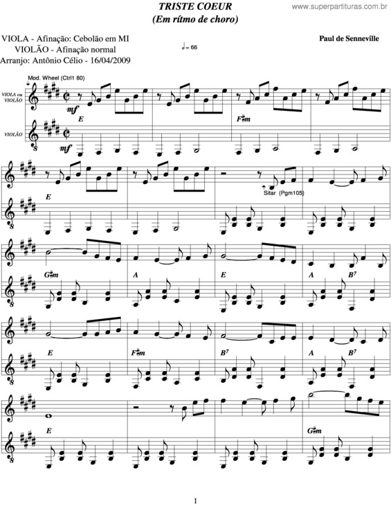 Partitura da música Triste Coeur