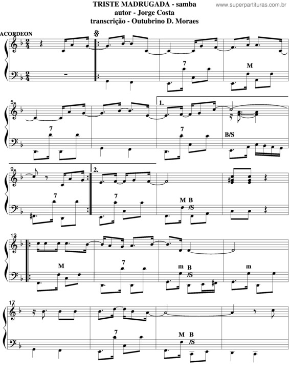 Partitura da música Triste Madrugada v.4